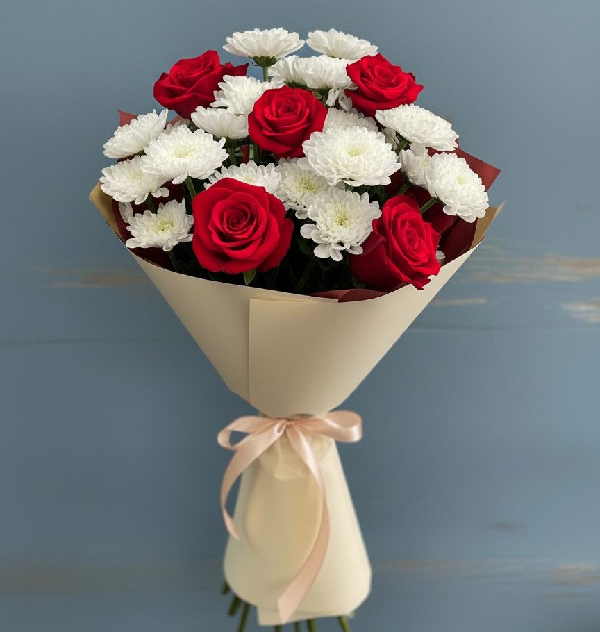 Букет цветов из: Розы и Хризантемы в Новописцово