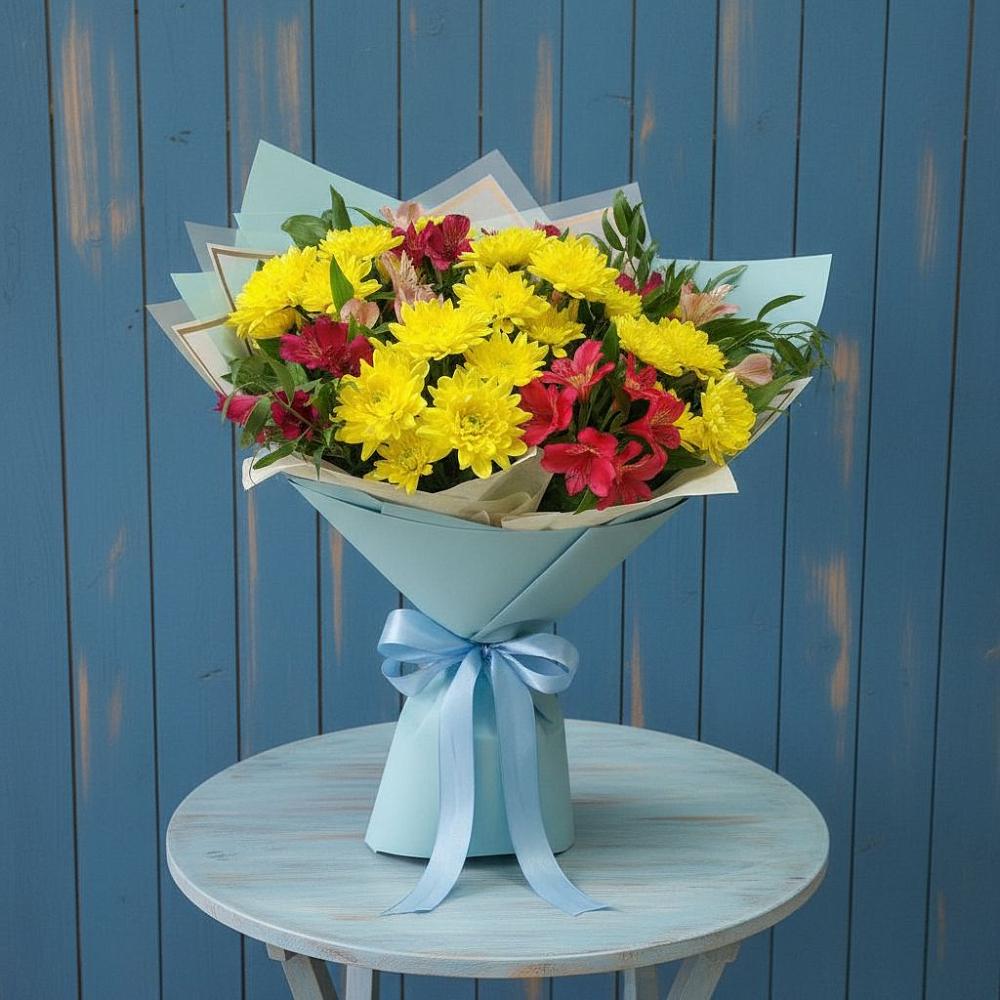 Букет цветов из: Альстромерии и Хризантемы в Новописцово