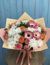 Букет цветов из:  Розы, Герберы и Хризантемы в Новописцово