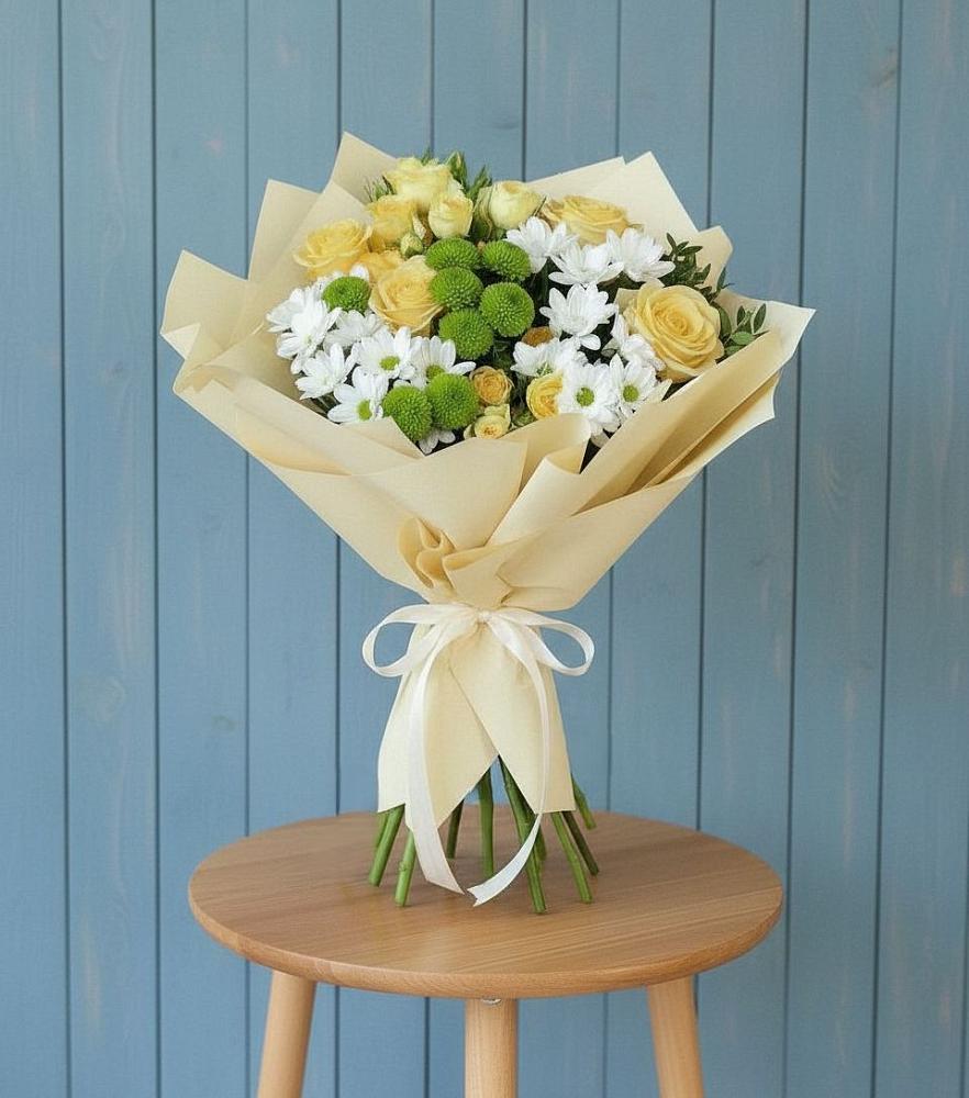 Букет цветов из: Хризантемы и Розы в Новописцово