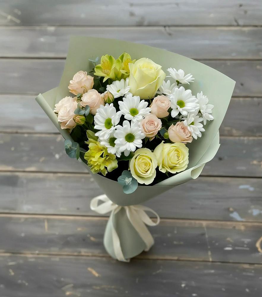 Букет цветов из: Альстромерии, Розы и Хризантемы в Новописцово