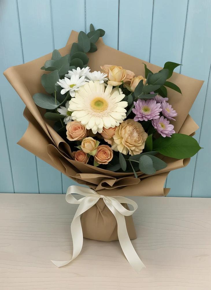 Букет цветов из: Герберы и Хризантемы в Новописцово