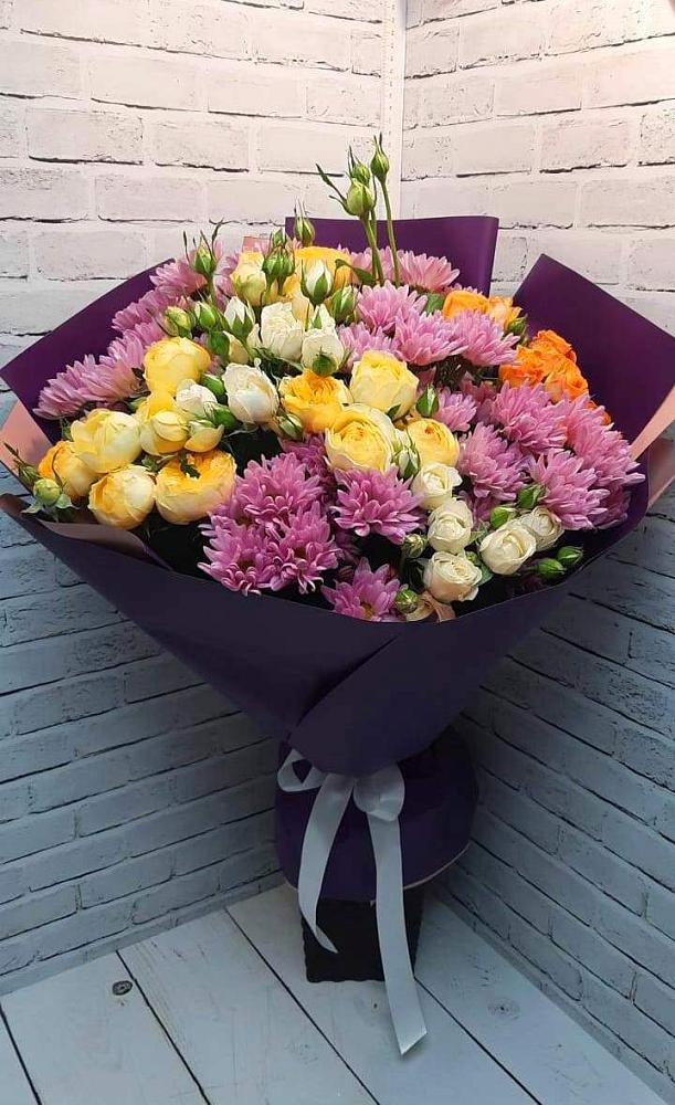 Букет цветов из: Хризантемы и Розы в Новописцово
