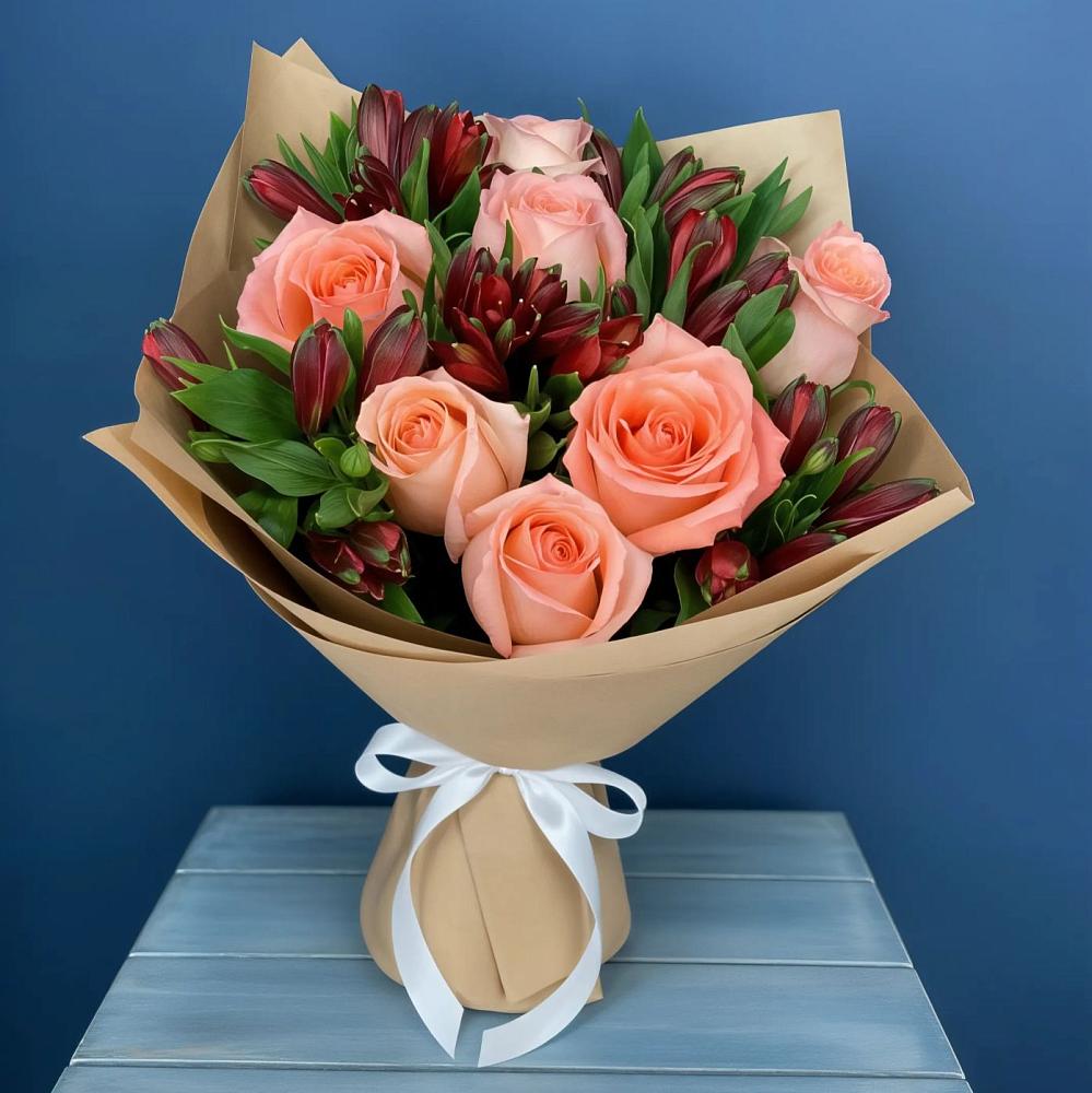 Букет цветов из: Розы и Альстромерии в Новописцово