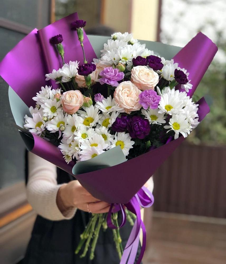 Букет цветов из: Хризантемы, Гвоздики и Розы в Новописцово