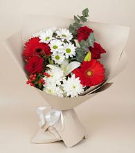 Букет цветов из:  Розы, Хризантемы, Герберы и Лилии в Новописцово