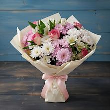 Букет цветов из:  Хризантемы, Альстромерии и Розы в Новописцово