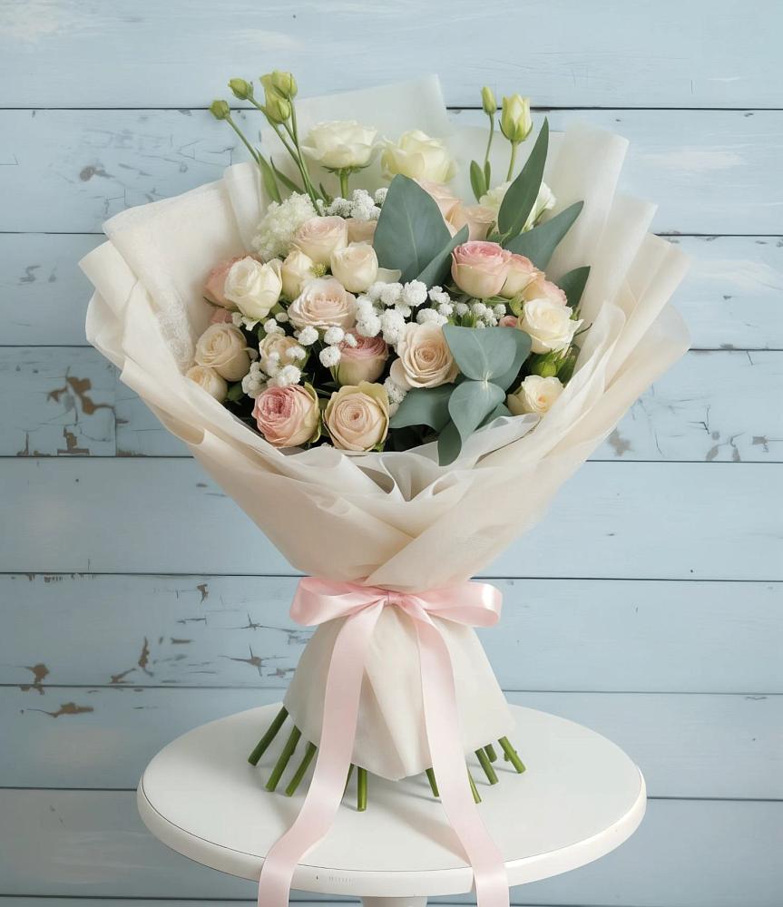 Букет цветов из: Розы и Лизиантусы в Новописцово