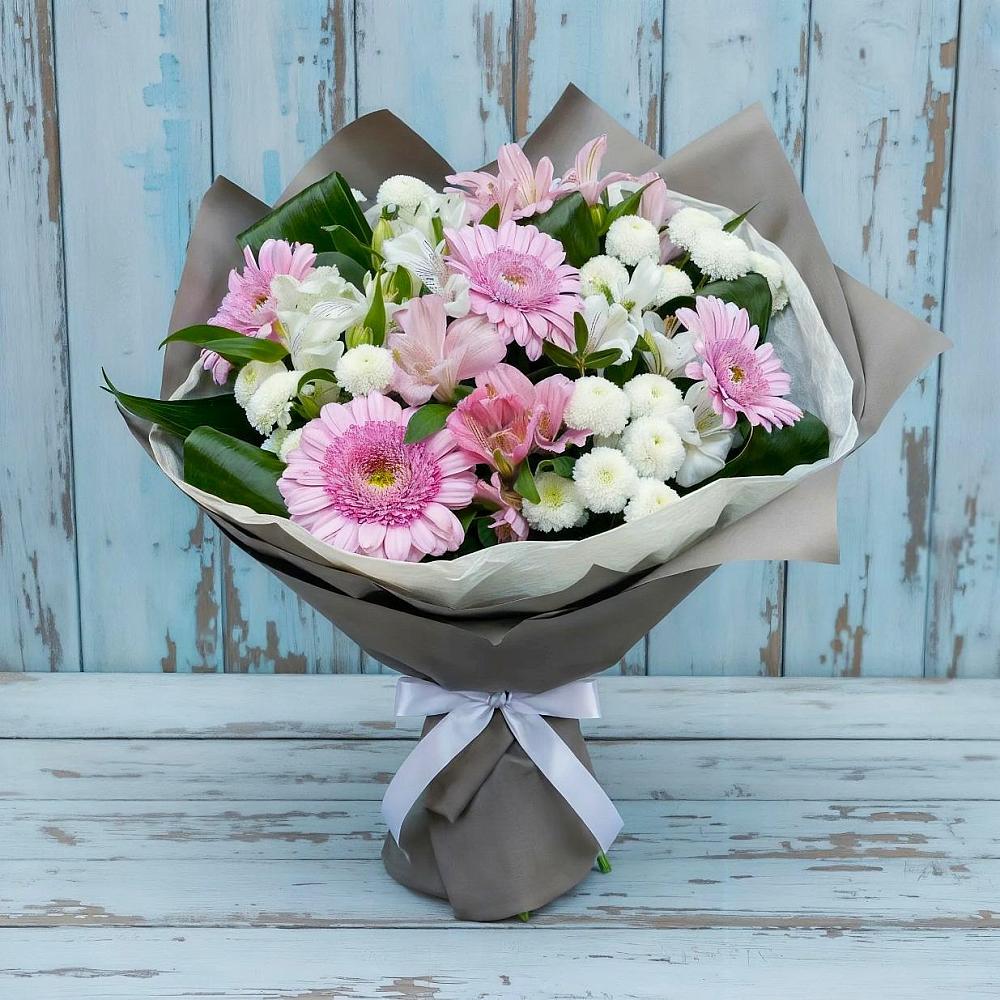 Букет цветов из: Герберы, Альстромерии и Хризантемы в Новописцово