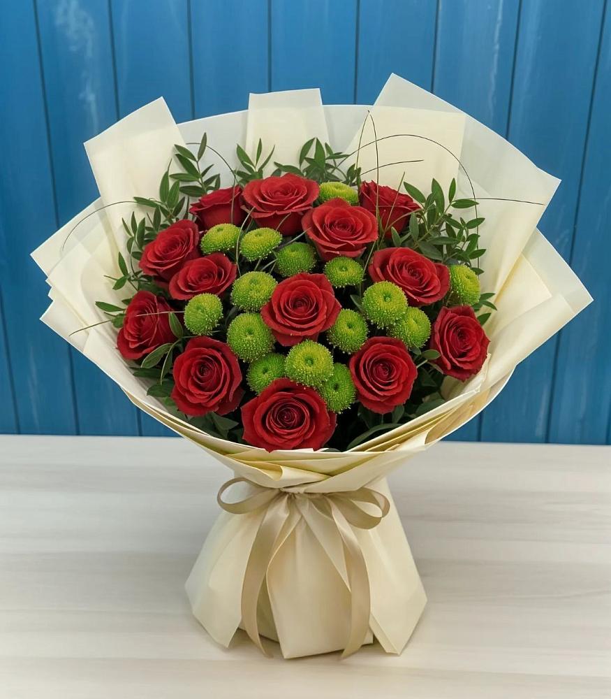 Букет цветов из: Розы и Хризантемы в Новописцово