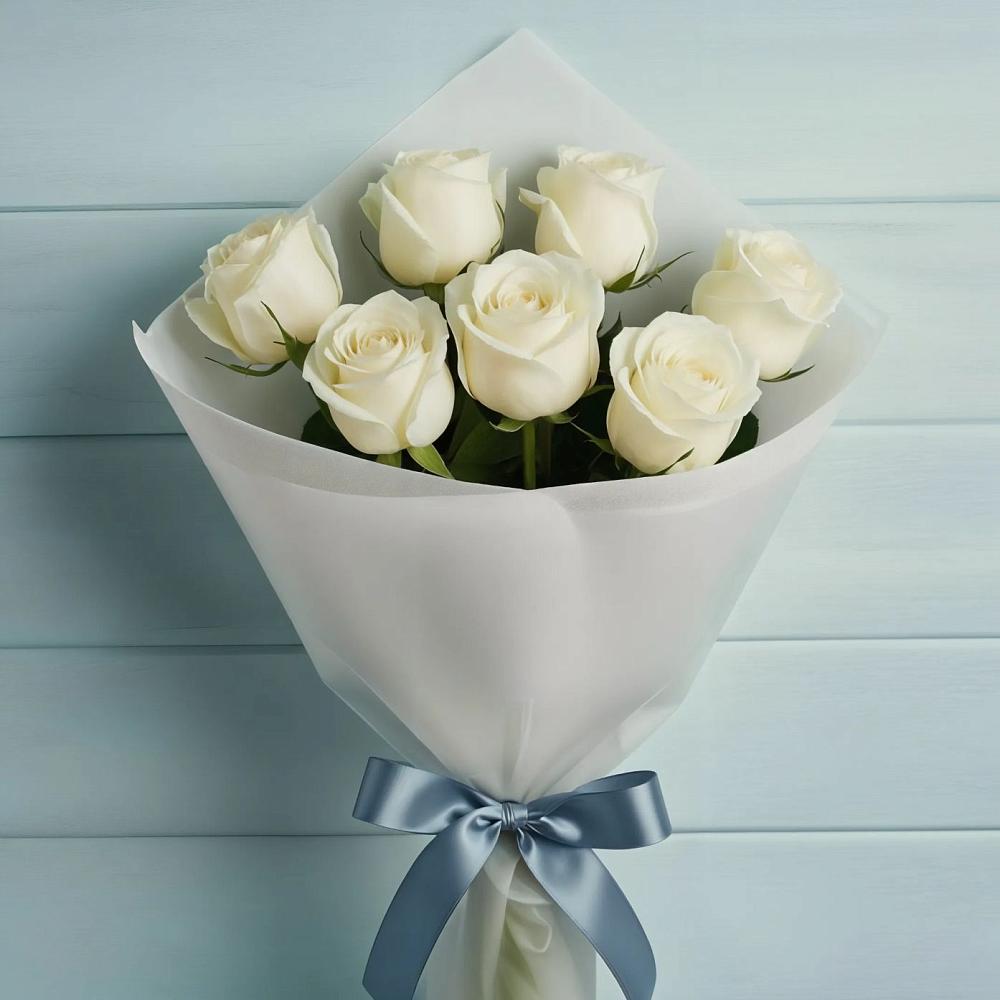Букет 7 Белых роз Эдлесс Лав в Новописцово