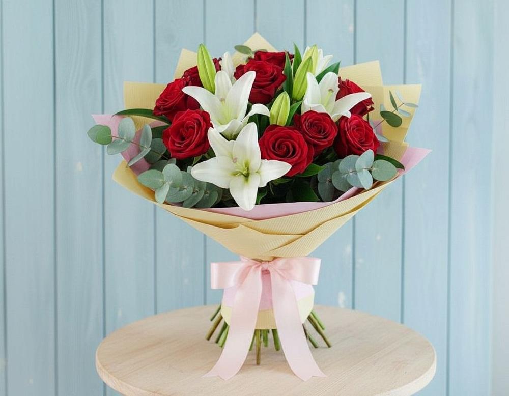 Букет цветов из: Лилии и Розы в Новописцово